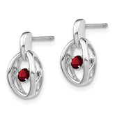 Sterling Silver 925 Garnet Birthstone Dangle Earrings with Rhodium Finish